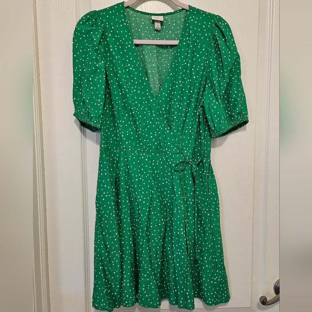 A New Day Green Polka Dot FauxWrap Dress